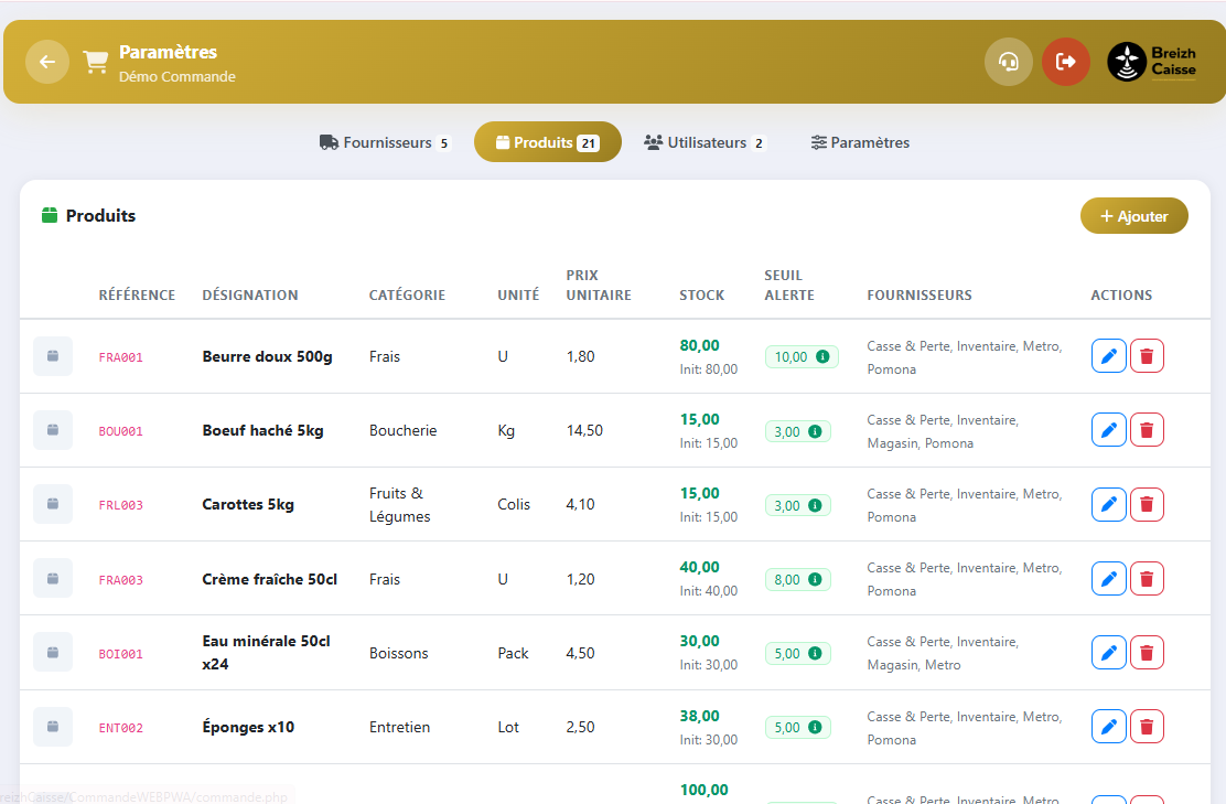 Catalogue produits