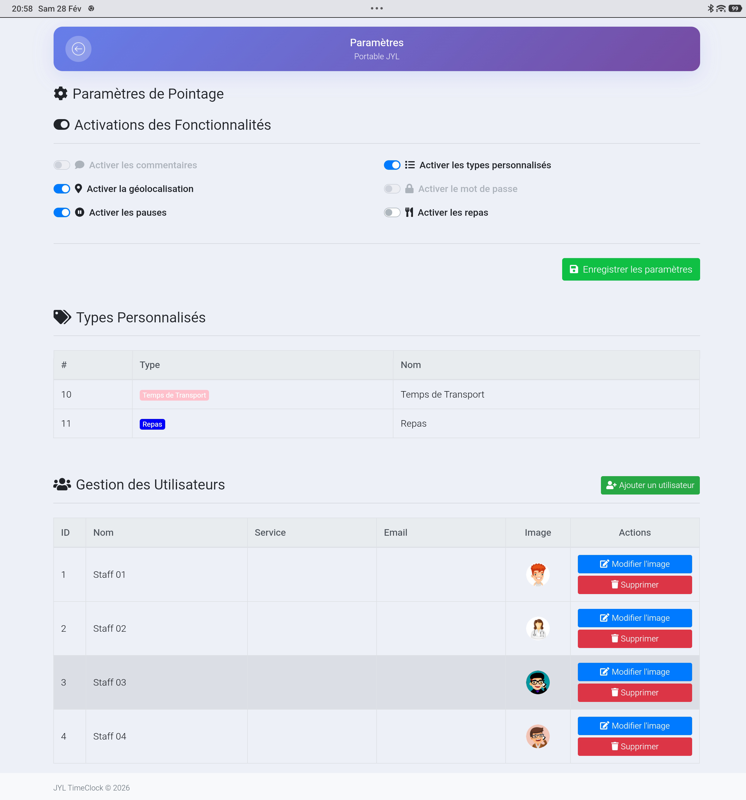 JYL TimeClock Connect — advanced configuration