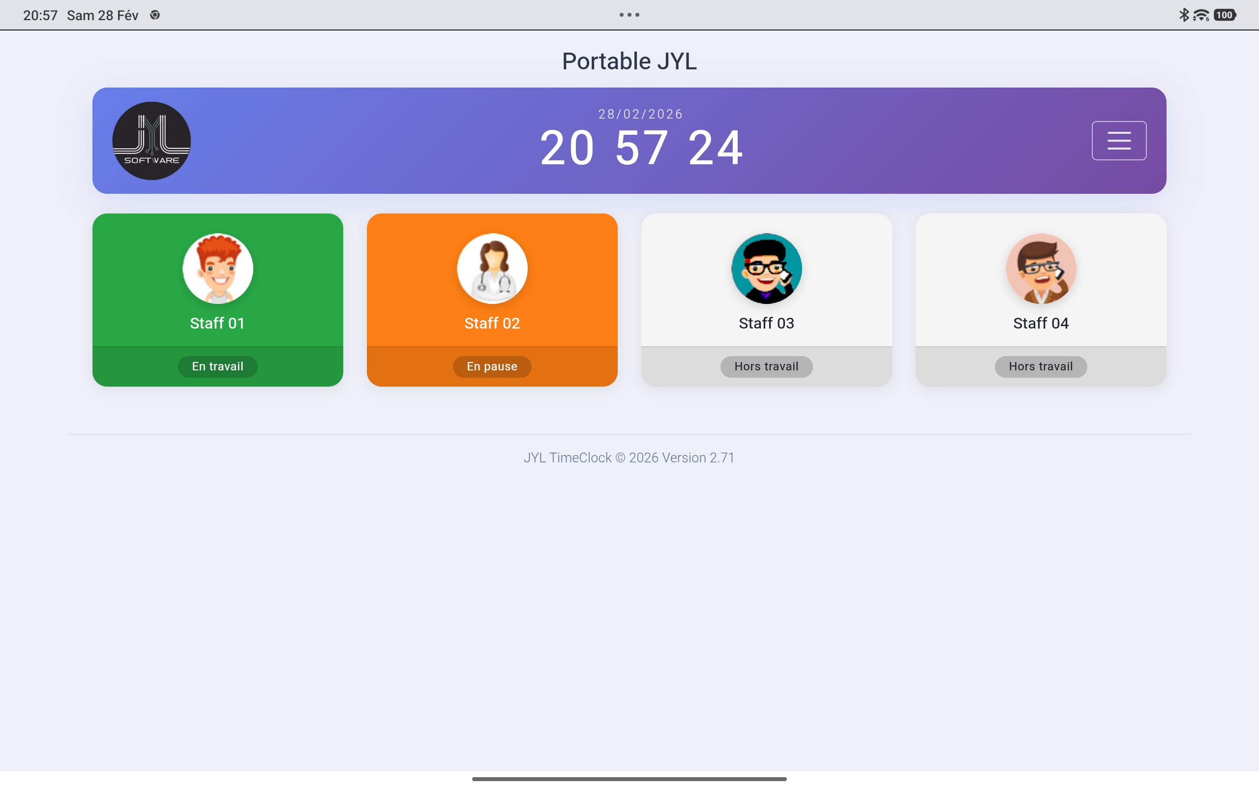 JYL TimeClock Connect — user selection
